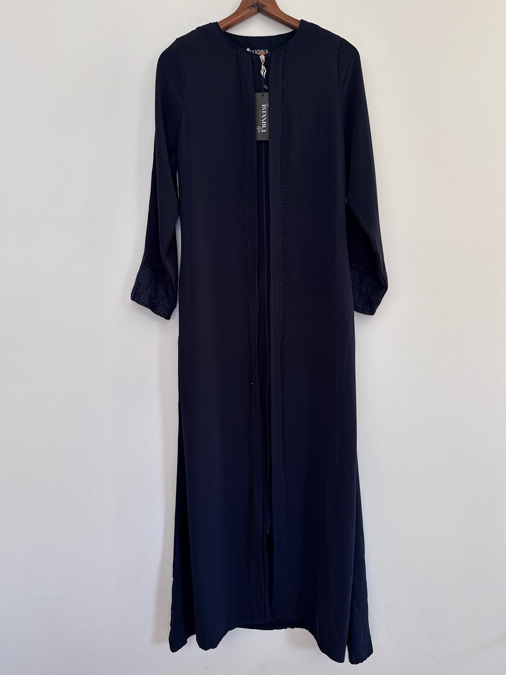 Istanbul Styles Navy Blue Lace Appliqué Rhinestone Abaya XL